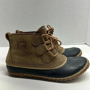 Sorel Out N about Leather Snow Boot Waterproof Lace Up Brown Black Women’s 7